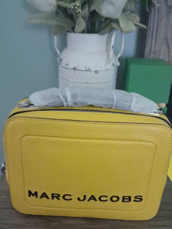 Marc Jacobs Handbags - Marc Jacobs Yellow Pebbled Leather Toiletry Bag with Black Logo